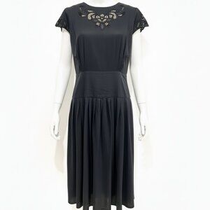 intage-Inspired Milanzo Black A-Line Dress Rayon Linen